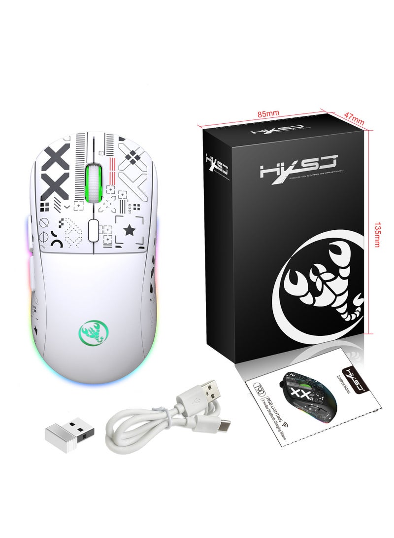 HXSJ NEW T90 Three-Mode 2.4G Water Transfer Wireless Mouse RGB Light-Emitting Wireless Game TYPE-C Charging Mouse