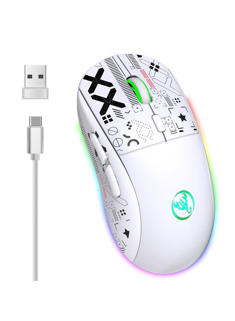 HXSJ NEW T90 Three-Mode 2.4G Water Transfer Wireless Mouse RGB Light-Emitting Wireless Game TYPE-C Charging Mouse