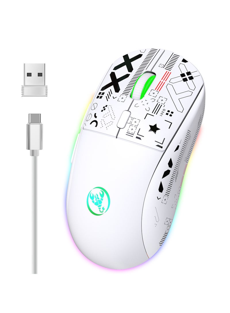 HXSJ NEW T90 Three-Mode 2.4G Water Transfer Wireless Mouse RGB Light-Emitting Wireless Game TYPE-C Charging Mouse