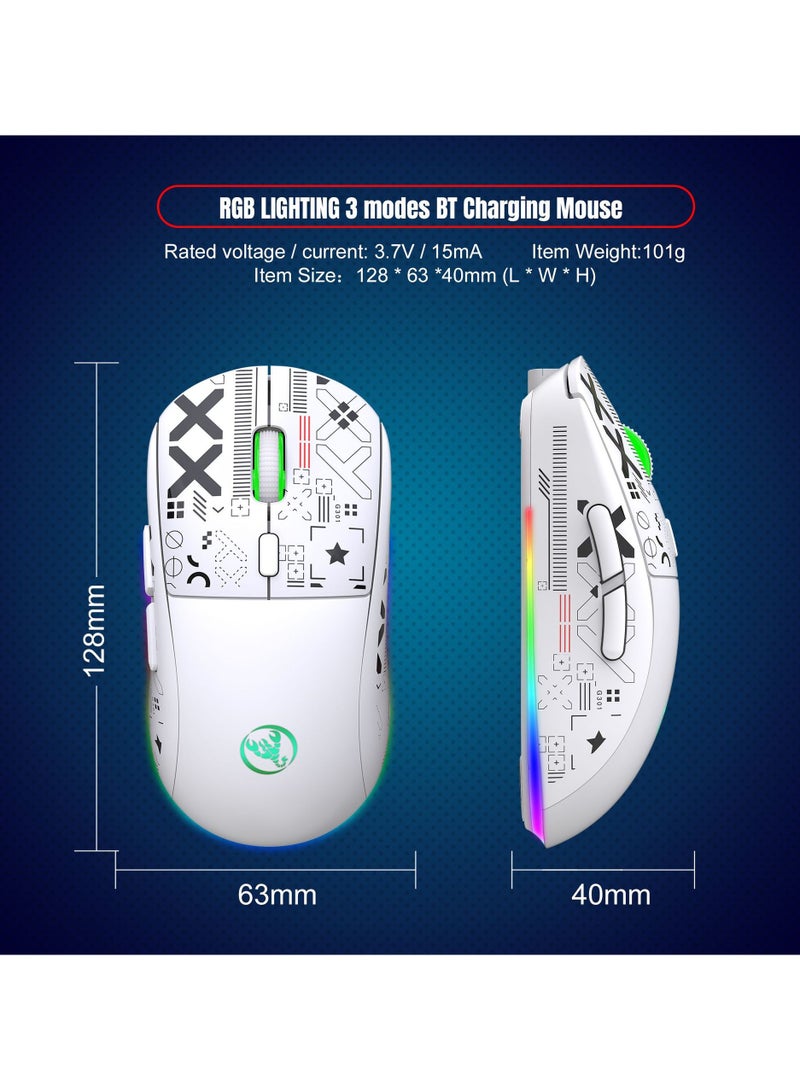 HXSJ NEW T90 Three-Mode 2.4G Water Transfer Wireless Mouse RGB Light-Emitting Wireless Game TYPE-C Charging Mouse