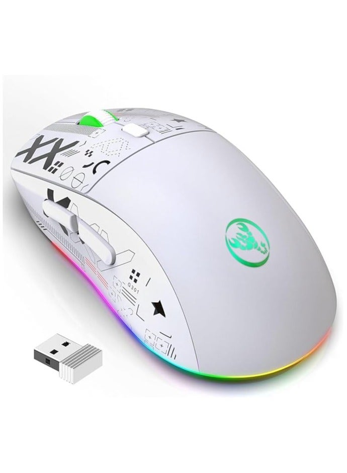 HXSJ NEW T90 Three-Mode 2.4G Water Transfer Wireless Mouse RGB Light-Emitting Wireless Game TYPE-C Charging Mouse