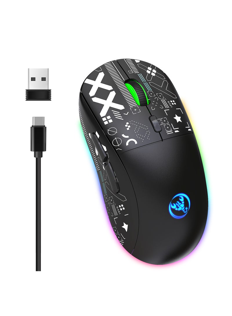 Three-mode 2.4G water transfer wireless mouse RGB light-emitting wireless game TYPE-C charging mouse