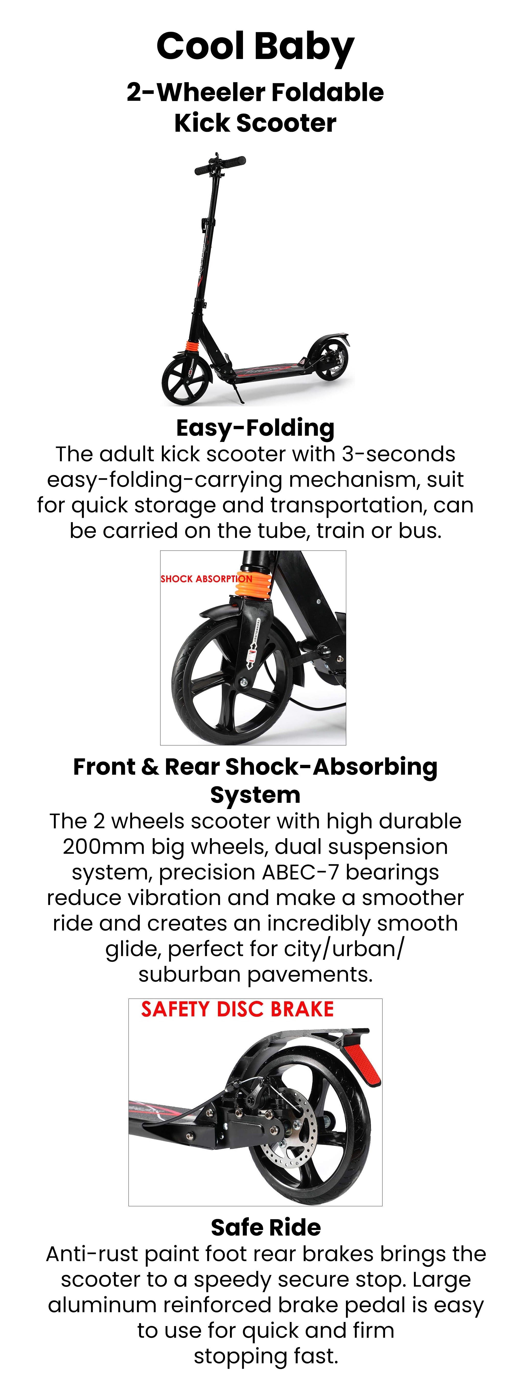 2-Wheeler Foldable Runner Kick Manual Scooter With 3 Adjustable Height Black 55x12x20cm