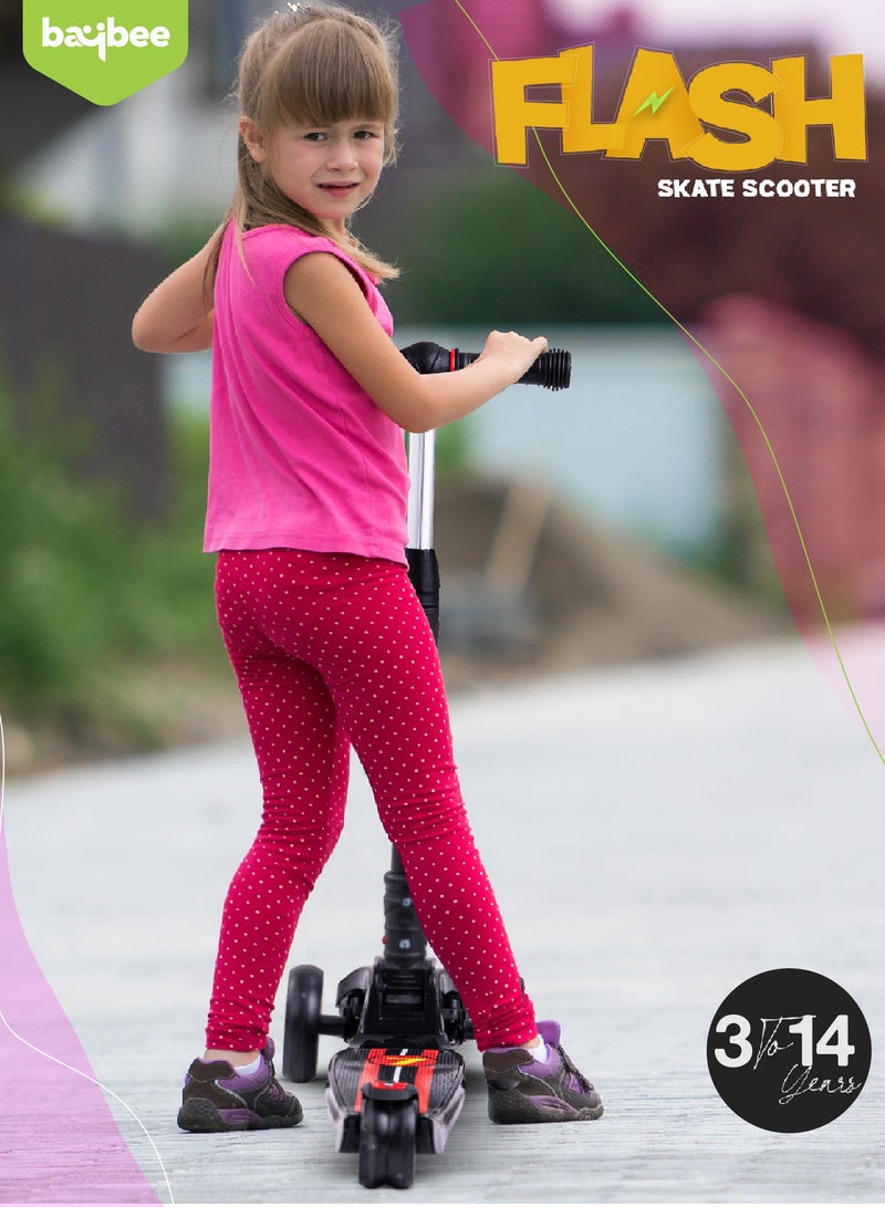 Baybee Flash Skate Scooter for Kids 3 Wheel Kids Scooter with Foldable 4 Height Adjustable Handle Baby Scooter with LED Wheels Smart Kick Scooter for Baby Scooter for Kids 3 to 10 Years Boy Girl Black