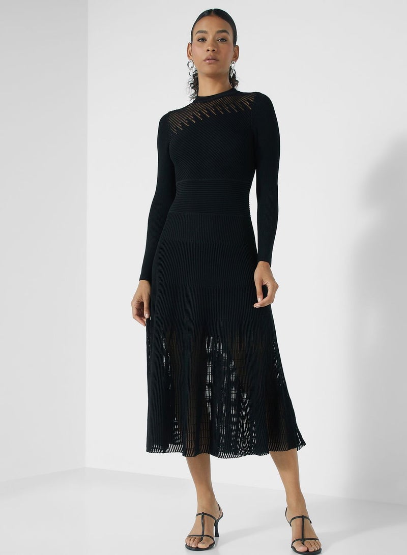 Textured A-Line Midi Dress