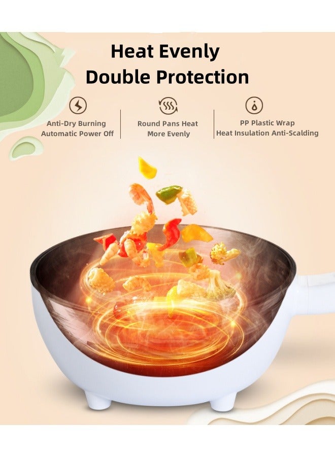 2-Speeds 4L Electric Hot Pot Non-Stick Electric Cooker Shabu Shabu, Electric Skillet, Frying Pan, Electric Saucepan, for Noodles, Egg, Steak, Oatmeal and Soup 1350W White Mechanical Type