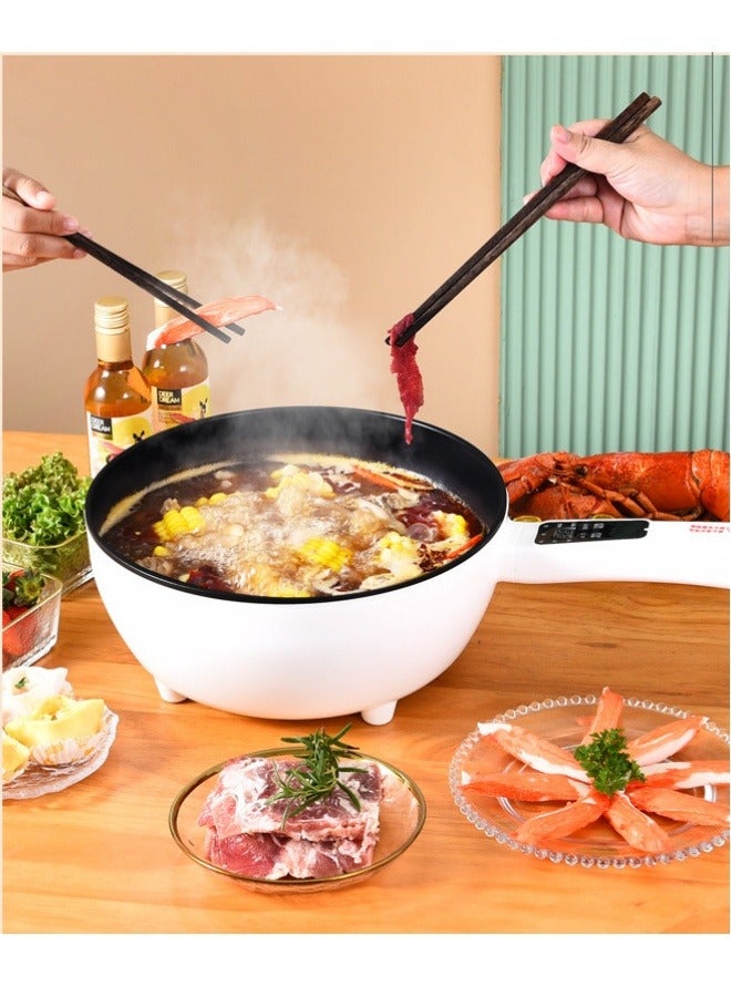 2-Speeds 4L Electric Hot Pot Non-Stick Electric Cooker Shabu Shabu, Electric Skillet, Frying Pan, Electric Saucepan, for Noodles, Egg, Steak, Oatmeal and Soup 1350W White Mechanical Type