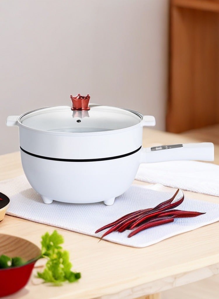 2-Speeds 4L Electric Hot Pot Non-Stick Electric Cooker Shabu Shabu, Electric Skillet, Frying Pan, Electric Saucepan, for Noodles, Egg, Steak, Oatmeal and Soup 1350W White Mechanical Type