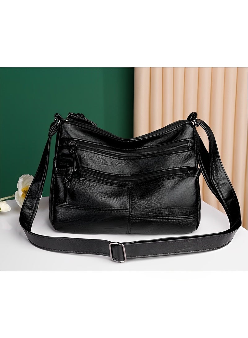 Women's Shoulder Bag Soft PU Leather Crossbody Bag with Multi Pocket Lightweight Travel Top-Handle Handbag Purse