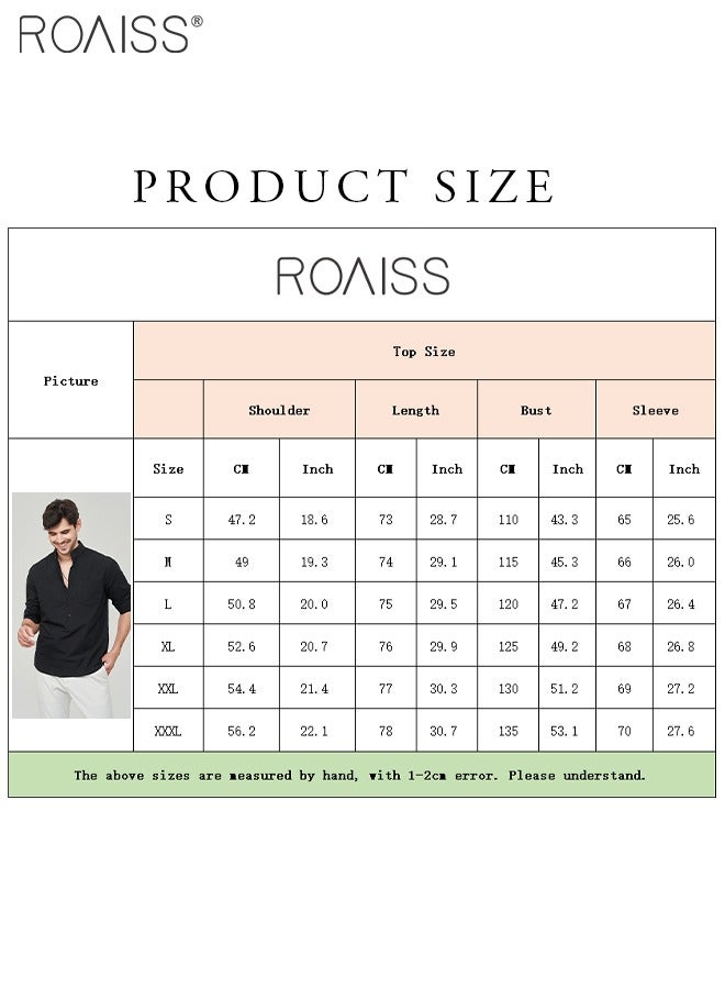 Fashionable Business Casual Stand Collar Shirt Men'S Daily Commuting Adjustable Sleeves Chest Pocket Button Pullover