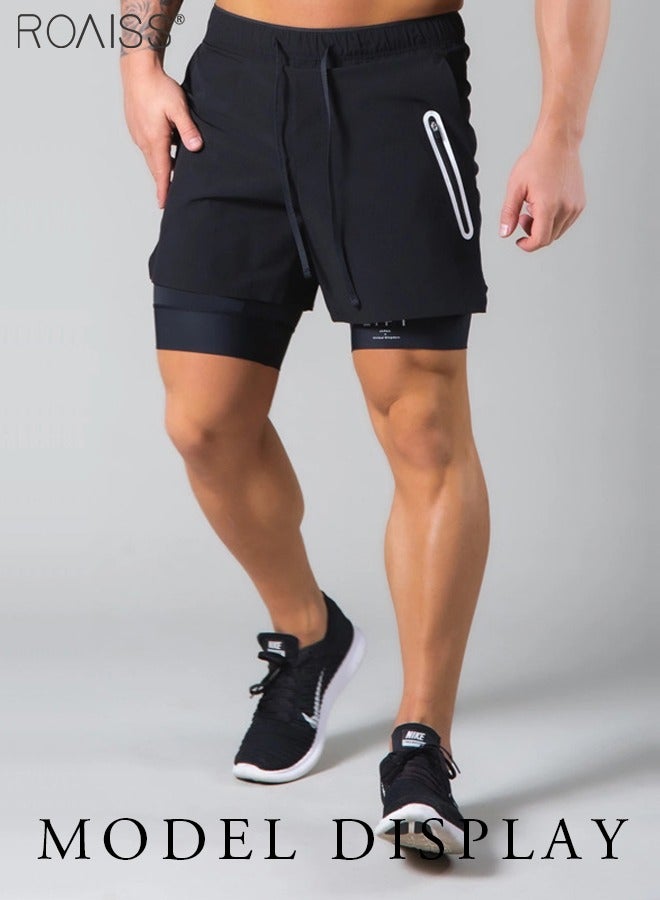 Sports Pants Male Muscle Fitness Tide Double-Layer Shorts Summer Running Training Breathable Stretch Casual