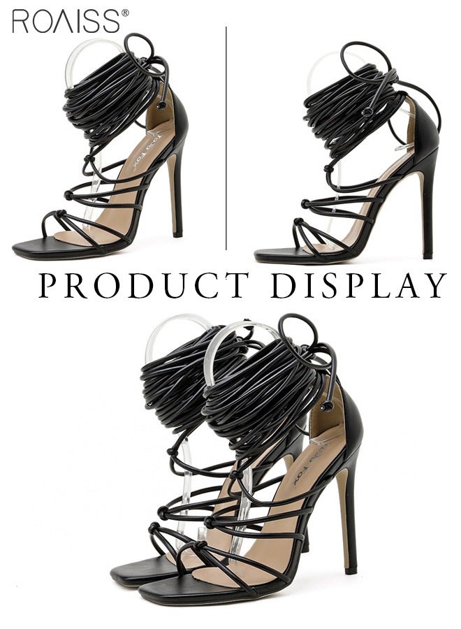 Fashionable And Versatile Stiletto Heel Sandals Women'S Daily Commuting Square Toe Open Toe Ultra High Cross Strap Roman Sandals