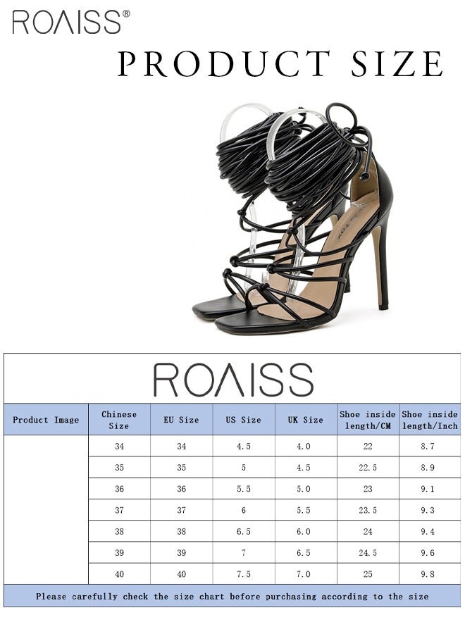 Fashionable And Versatile Stiletto Heel Sandals Women'S Daily Commuting Square Toe Open Toe Ultra High Cross Strap Roman Sandals