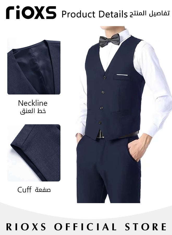 Men's Classic Solid Suit Vest with 4 Buttons, Regular Fit Tuxedo Waistcoat, Business Sleeveless Waistcoats, Slim Fit Blazer Vest with Single Breasted, Button Closure and Adjustable Back Straps, Suitable for Both Formal and Casual Occasions