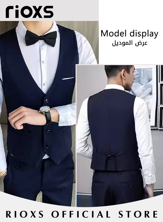 Men's Classic Solid Suit Vest with 4 Buttons, Regular Fit Tuxedo Waistcoat, Business Sleeveless Waistcoats, Slim Fit Blazer Vest with Single Breasted, Button Closure and Adjustable Back Straps, Suitable for Both Formal and Casual Occasions