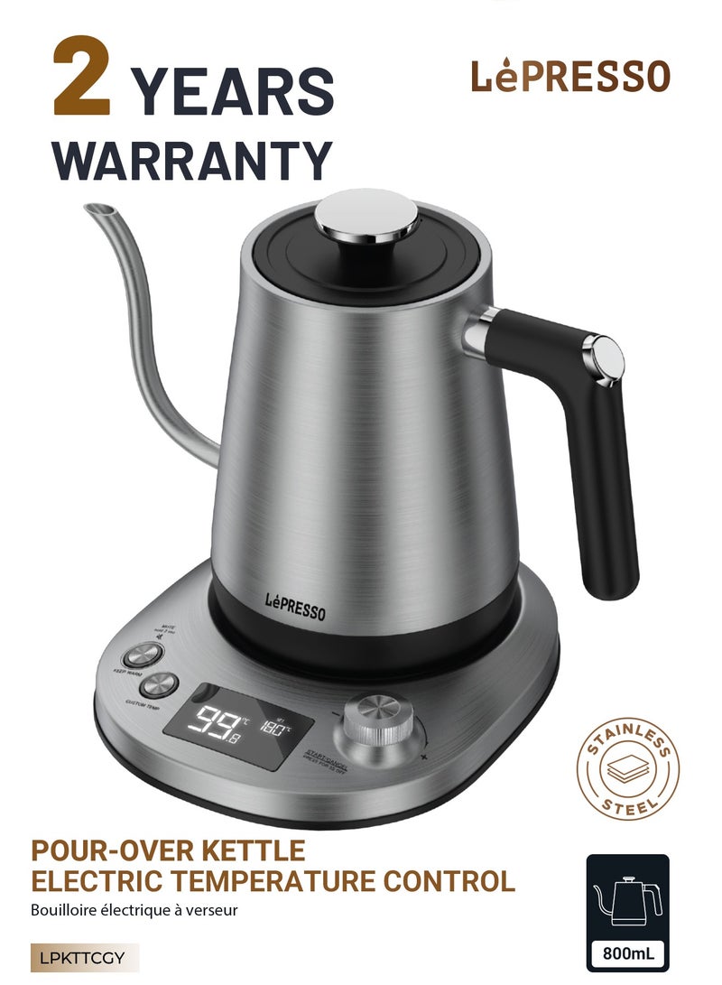 Pour-Over Electric Temperature Controlled Kettle 800mL - Gray