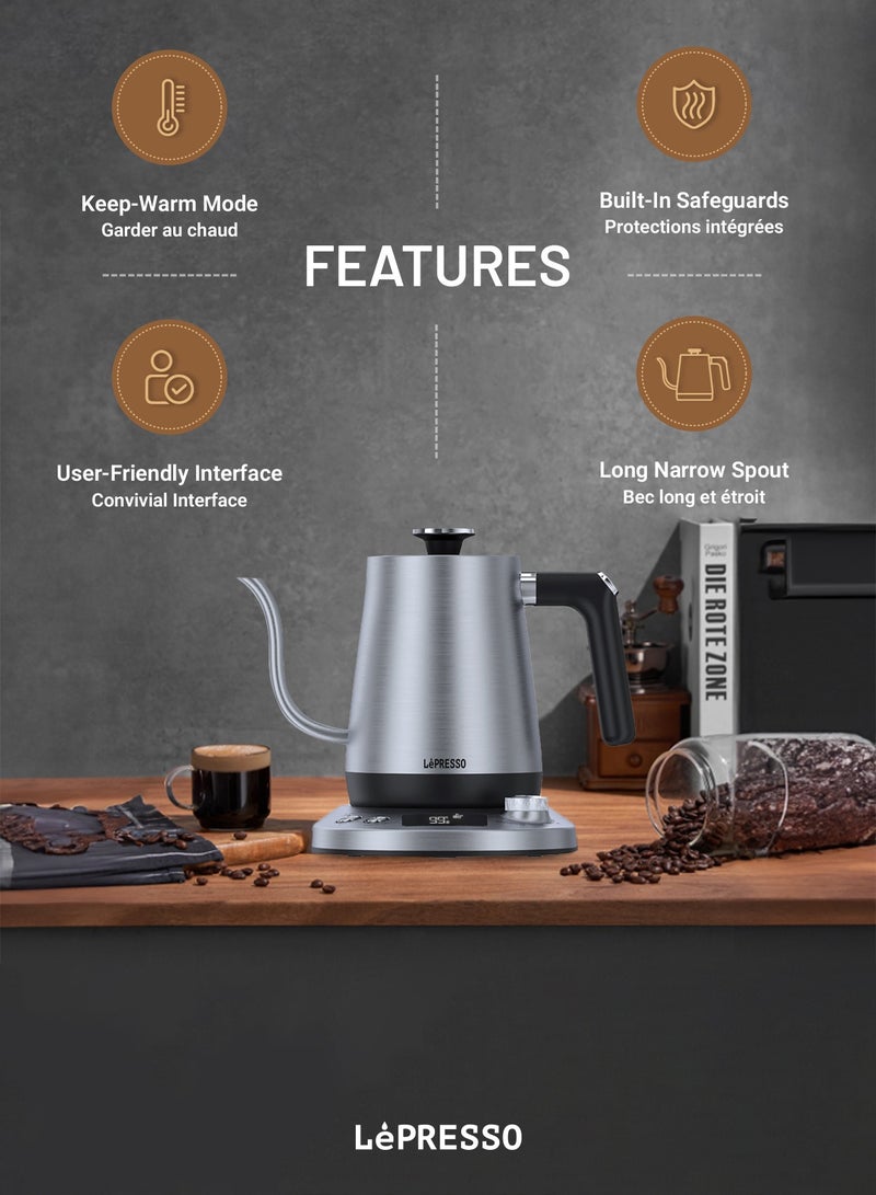 Pour-Over Electric Temperature Controlled Kettle 800mL - Gray