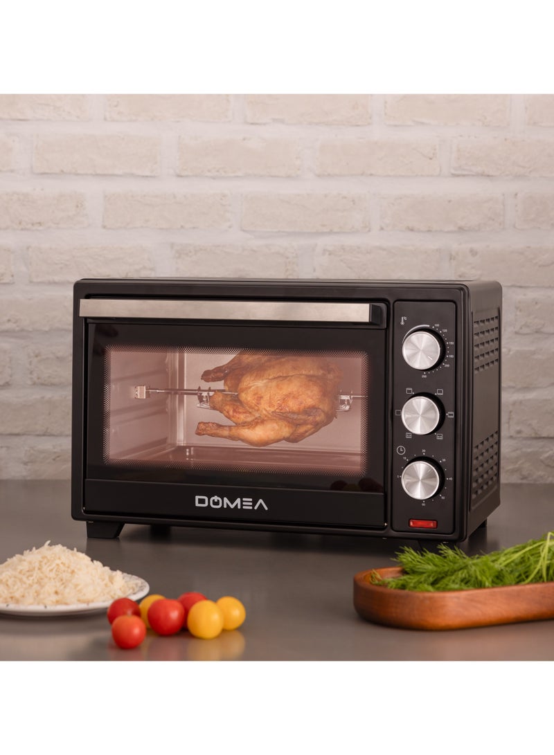 Electric Toaster Oven, Counter Top Oven With Rotisserie & Convection Function | Grill And Cooking Tray, Adjustable Temperature | For Toasting, Baking, Roasting & Grill, 25 Litre, 1600W, Black