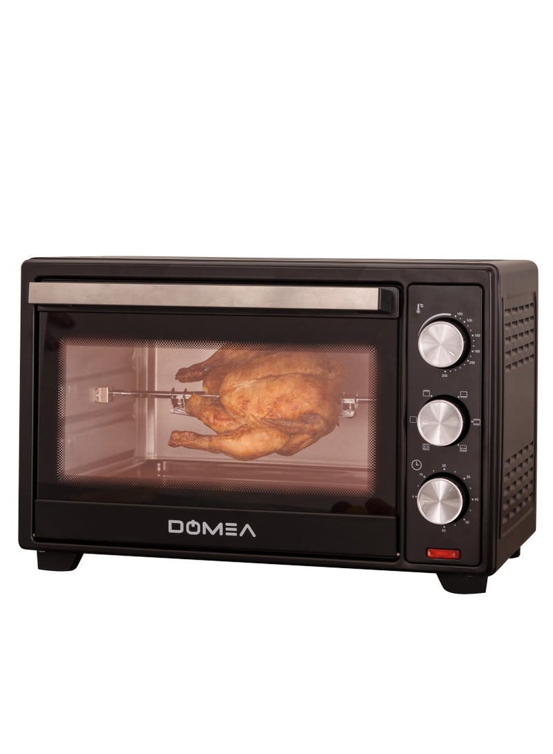 DOMEA Electric Toaster Oven | Counter Top, With Rotisserie Function| Convection Function | Grill & Baking Tray | Adjustable Heat Settings For Grill, Baking & Toasting, 60 Minutes Timer | 25 L, 1600W