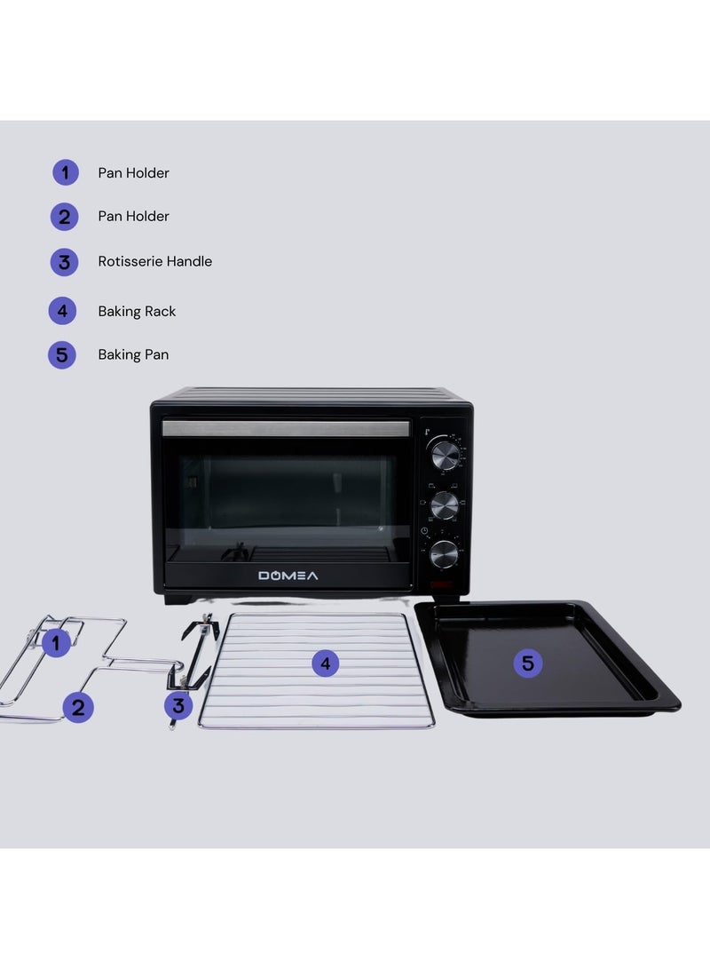 Electric Toaster Oven, Counter Top Oven With Rotisserie & Convection Function | Grill And Cooking Tray, Adjustable Temperature | For Toasting, Baking, Roasting & Grill, 25 Litre, 1600W, Black