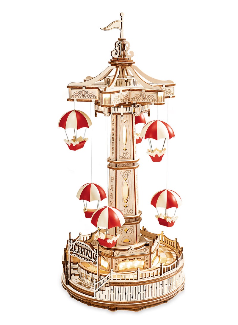 ROKR Parachute Tower DIY Music Box 3D Wooden Puzzle EA01, Assembly Brain Teaser 3D Wooden Puzzle DIY Build Model Crafts Kits, Unique Gifts and Home Decor for Teens or Adults