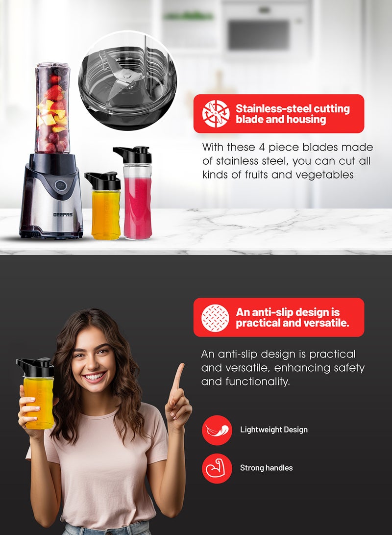 Personal Blender | Stainless Steel Blade - Safety Lock, 570ml & 400ml BPA-Free Tritan Jar, Multi- Safe Protection, Abs Plastic Housing 500 W GSB44075 Black