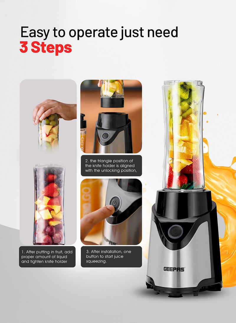 Personal Blender | Stainless Steel Blade - Safety Lock, 570ml & 400ml BPA-Free Tritan Jar, Multi- Safe Protection, Abs Plastic Housing 500 W GSB44075 Black