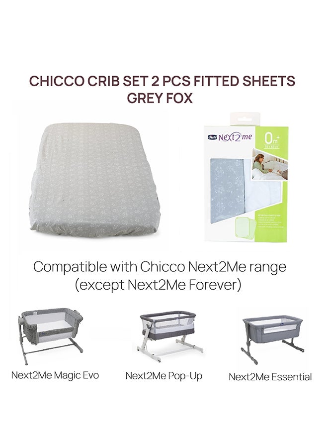 Crib Set 2 Fitted Sheets For Next2Me Air / Magic, Grey Fox