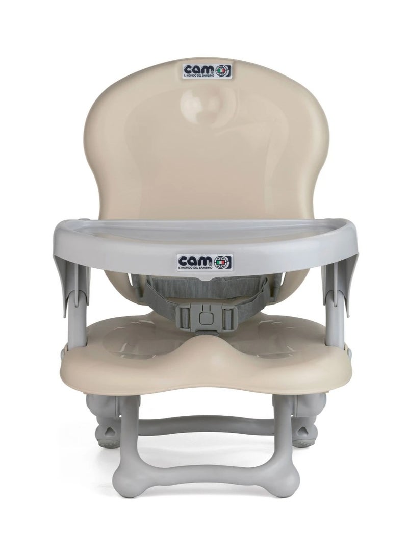 Cam - Smarty Booster Baby Feeding Chair, Snack Seat, Smart Pop, Portable, Booster Seat With Tray Eating, Dinning Lightweight, Compact Fold, Travel, Camping - Brown Teddy