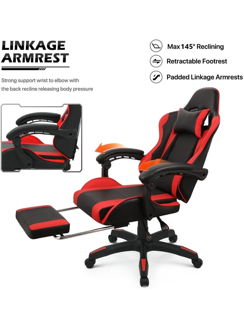 Gaming Chair with Footrest, Racing Gaming Chair, Computer Gamer Chair Ergonomic Game Chair with Adjustable Headrest and Lumbar Support