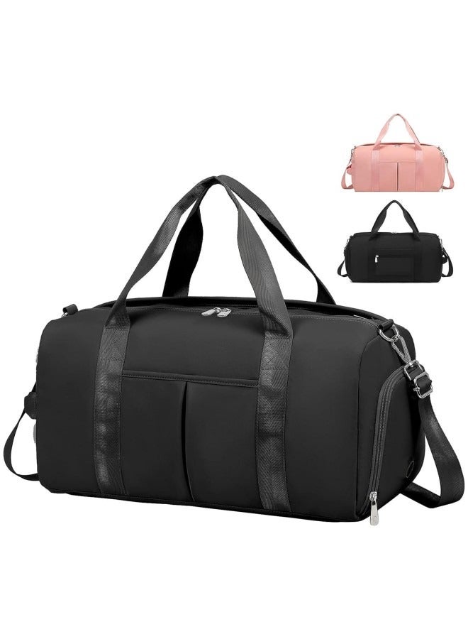 Gym Bag for Women and Men, Waterproof Small Sports Duffel Bag with Wet Bag and Shoe Compartment, Travel Duffel Bag, Weekender Overnight Bag, Hospital Bag, Carry on Bag, Swimming Bag, Beach Bag Black