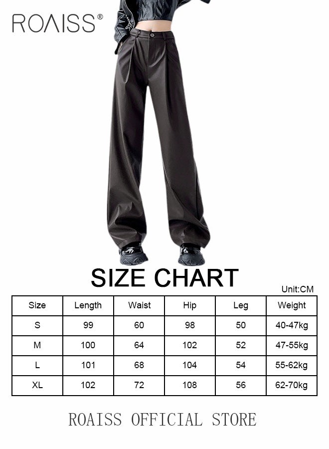Women Slim Fit Leather Pants Relaxed Fit Straight Leg Trousers Ladies PU Suit Leather Pants Fashionable and Versatile for Casual Wear Flattering for All Leg Types Creates a Slim and Straight Leg Look