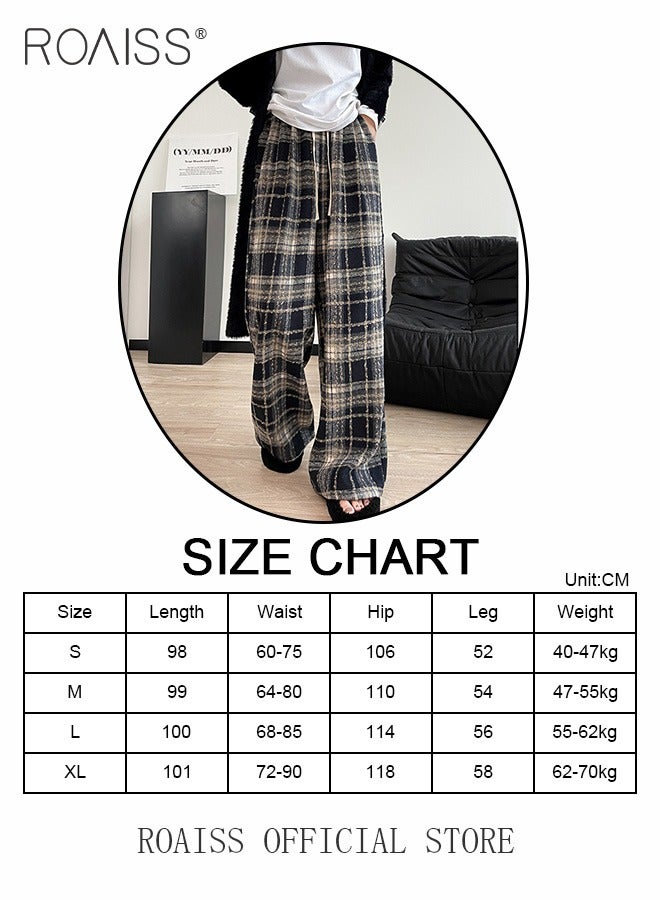 Women Loose Fit Wide Leg Pants Women Casual Straight Leg Trousers Skin Friendly Fabric Checkered Pattern Soft Comfortable Flattering for All Body Types Suitable for both Home and Outdoor Wear