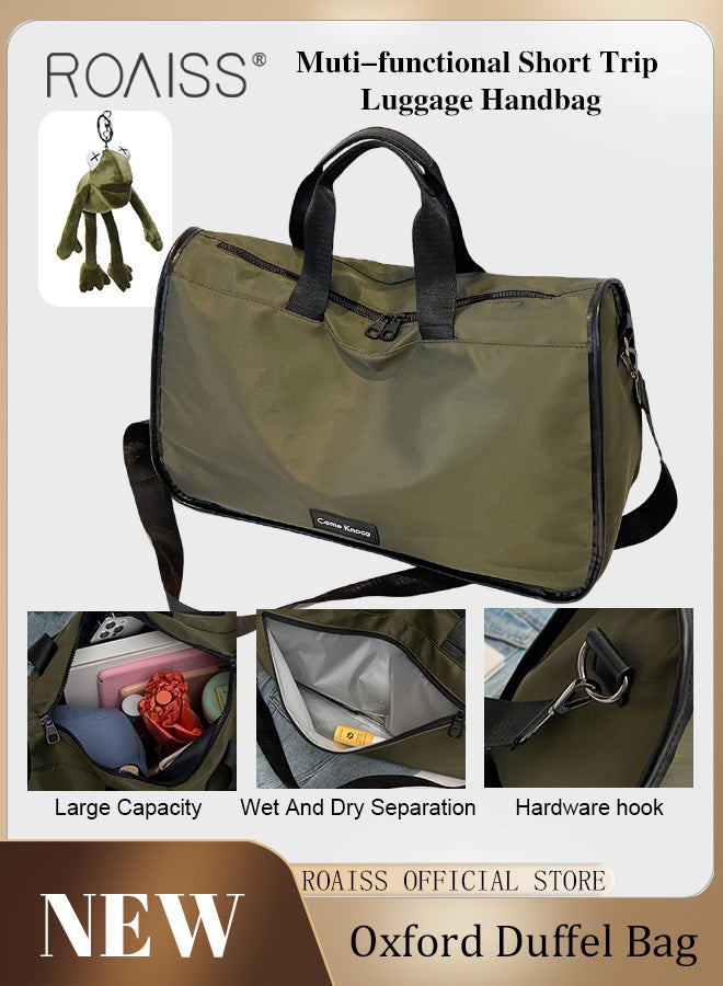 Unisex Multifunctional Fitness Bag Large Capacity Ideal for Short Trips Dry and Wet Separation Scientific Compartmentalization Versatile Travel Duffel Carry On Luggage with Frog Pendant