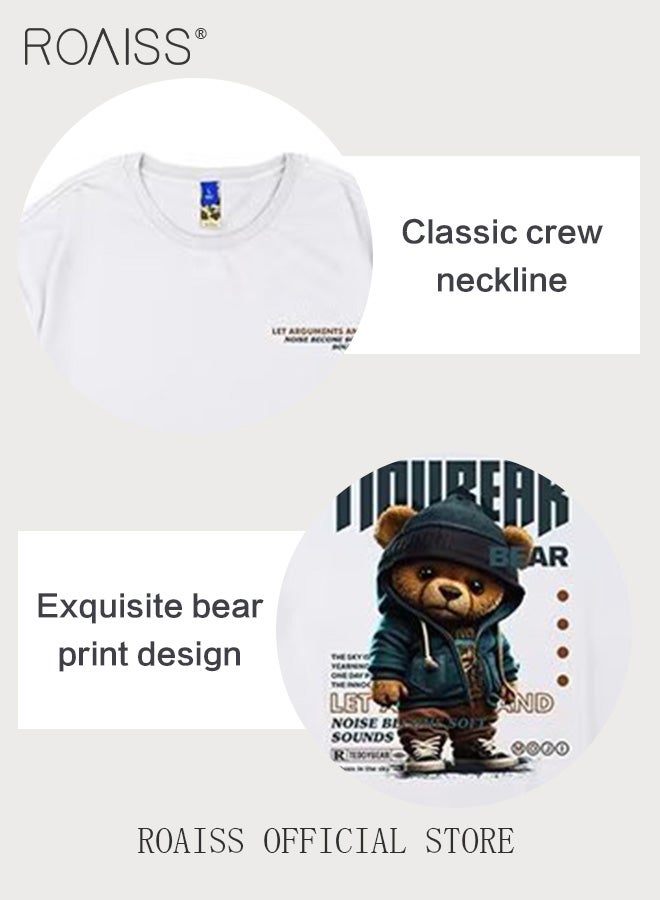 2 Pack Summer New Fashion Men's Large Size Short-Sleeved T-Shirt Creative Bear Print Cotton Casual Loose Round Neck Tops