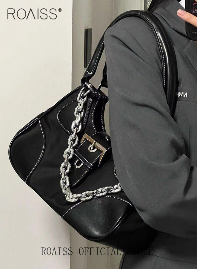 Women Patent Leather Shoulder Bag Women Shoulder Bag with Chain Strap Personalized and Fashionable Large Capacity with Buckle and Zipper Closure Design Dual Anti Theft Protection