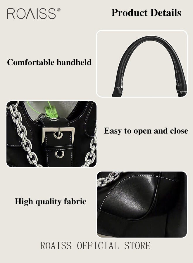 Women Patent Leather Shoulder Bag Women Shoulder Bag with Chain Strap Personalized and Fashionable Large Capacity with Buckle and Zipper Closure Design Dual Anti Theft Protection