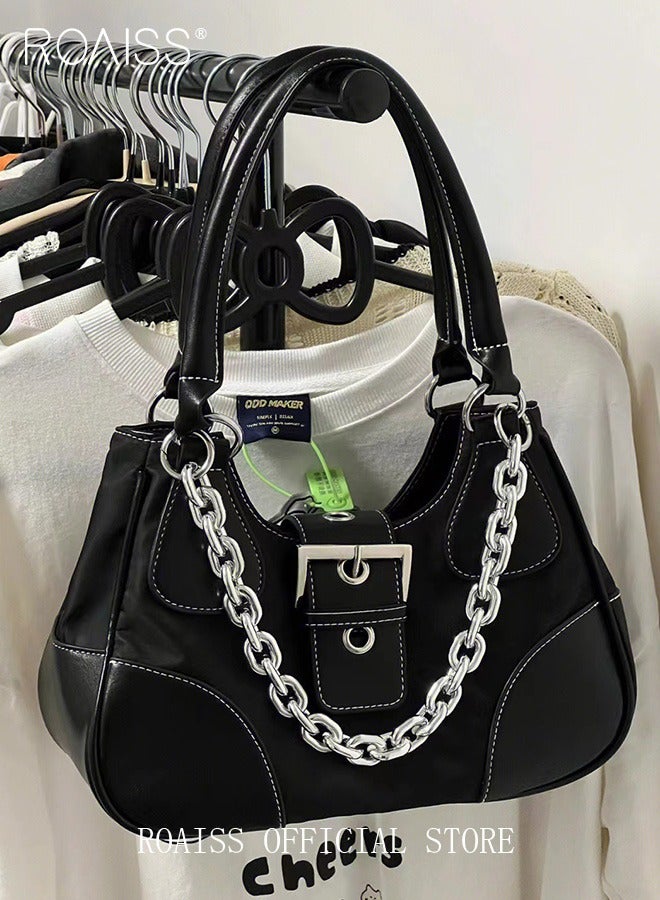 Women Patent Leather Shoulder Bag Women Shoulder Bag with Chain Strap Personalized and Fashionable Large Capacity with Buckle and Zipper Closure Design Dual Anti Theft Protection