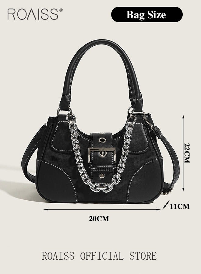 Women Patent Leather Shoulder Bag Women Shoulder Bag with Chain Strap Personalized and Fashionable Large Capacity with Buckle and Zipper Closure Design Dual Anti Theft Protection