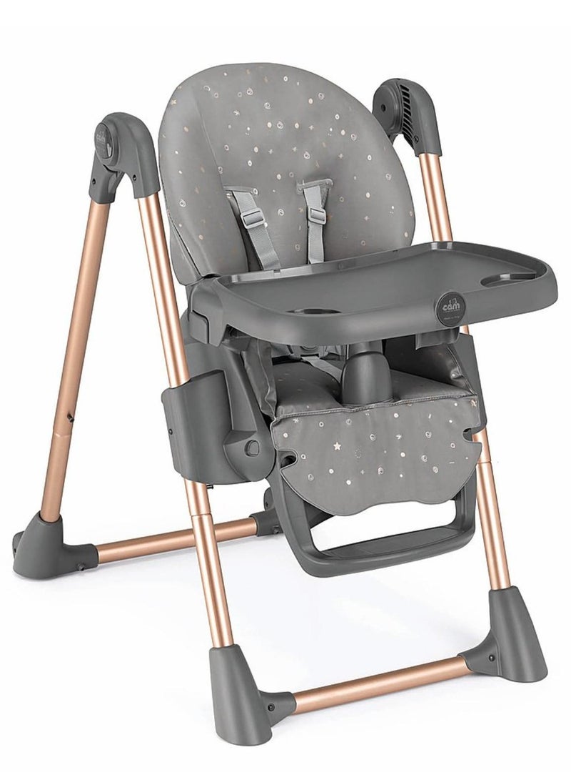 Cam - Pappananna Icon High Chair - Gray - Feeding Chair For Baby, Ultra Modern  High Chair, From 6 Months To 15 Kg, Soft Padding, 5-Point Safety Harness, Rear Castors, Super Compact.Made In Italy