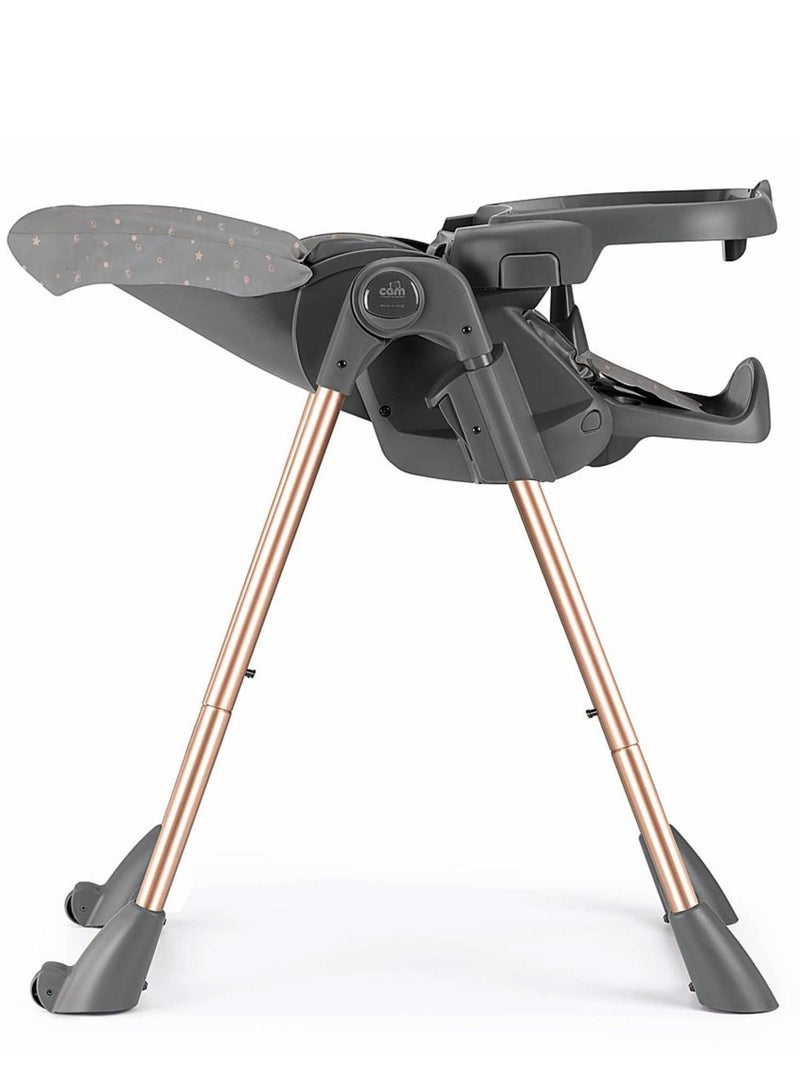 Cam - Pappananna Icon High Chair - Gray - Feeding Chair For Baby, Ultra Modern  High Chair, From 6 Months To 15 Kg, Soft Padding, 5-Point Safety Harness, Rear Castors, Super Compact.Made In Italy