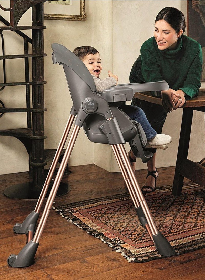 Cam - Pappananna Icon High Chair - Gray - Feeding Chair For Baby, Ultra Modern  High Chair, From 6 Months To 15 Kg, Soft Padding, 5-Point Safety Harness, Rear Castors, Super Compact.Made In Italy