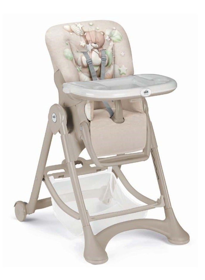 Cam Baby High Chair Mini Plus, Bubble Bear,  Feeding Chair,  Removable Tray, 0 To 36 Months, Made In Italy, Comfortable, Soft Padding, Easy To Clean, 6 Heights, 3 Backrest Reclining Positions