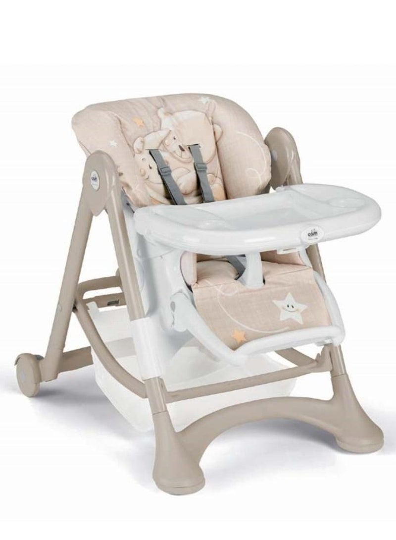 Cam Baby High Chair Mini Plus, Bubble Bear,  Feeding Chair,  Removable Tray, 0 To 36 Months, Made In Italy, Comfortable, Soft Padding, Easy To Clean, 6 Heights, 3 Backrest Reclining Positions