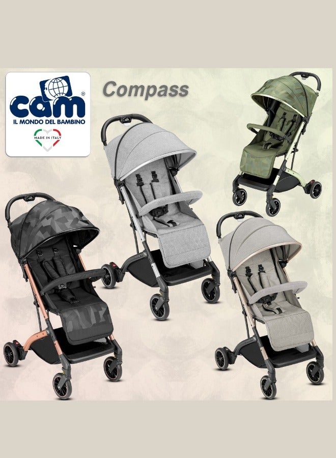 Compass Baby Stroller - Green, From 0 To 4 Years With Aluminium Frame, 5-Point Safety Harness