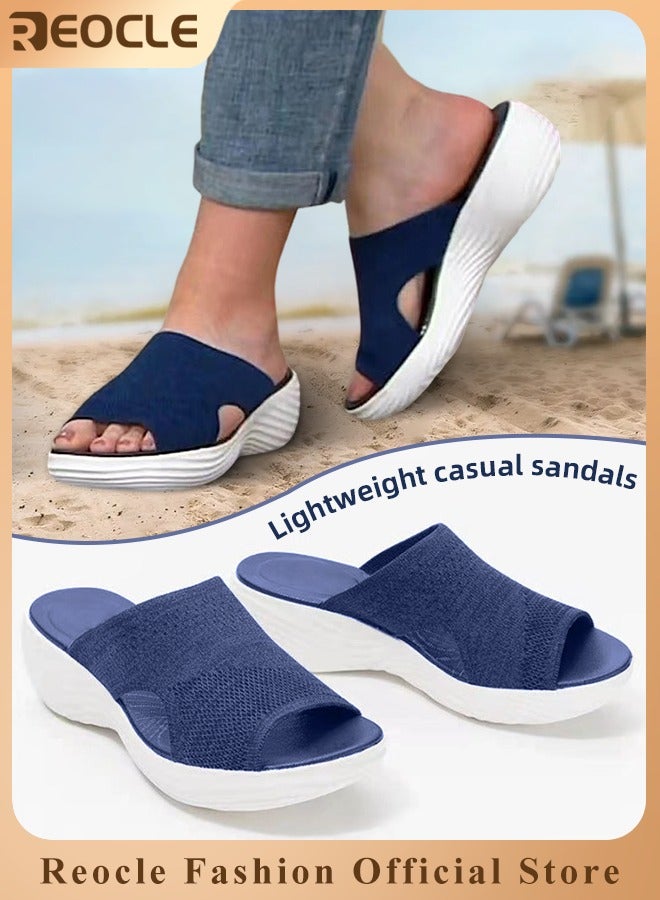 Women's Platform Sandals Stretch Orthopedic Sandals Open Toe Breathable Platform Shoes Beach Slippers Washable Slippers Comfort Walking Wedges
