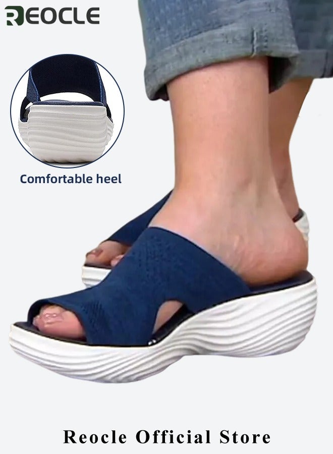 Women's Platform Sandals Stretch Orthopedic Sandals Open Toe Breathable Platform Shoes Beach Slippers Washable Slippers Comfort Walking Wedges