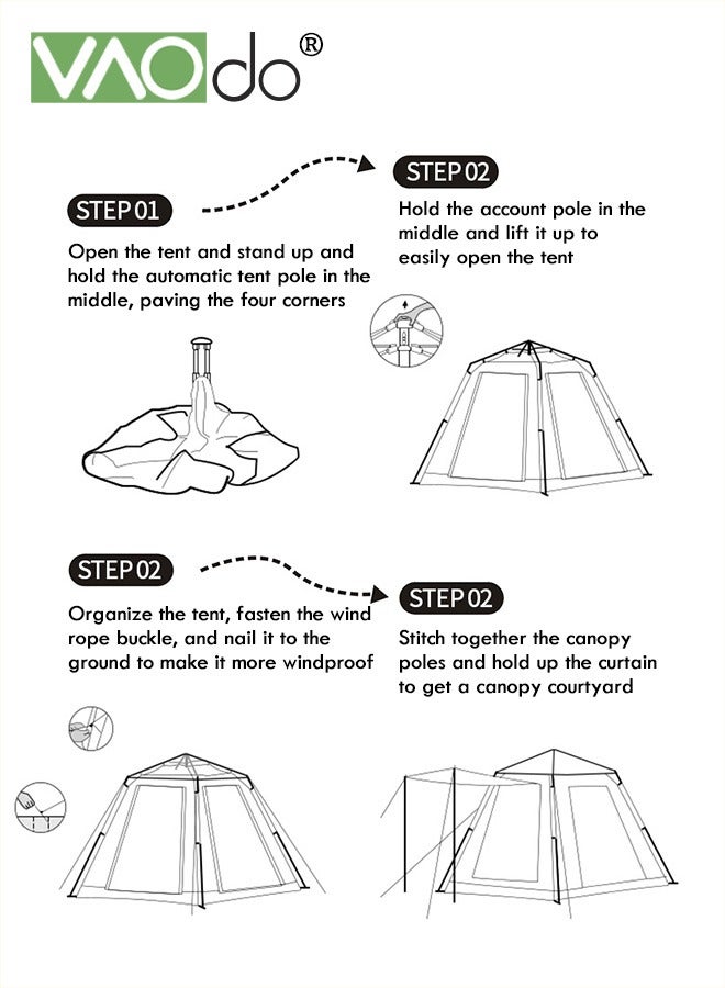Instant Popup Tent 3-5 Persons with Footprint Tarp  Easy Setup Camping Tent  with Double Layers Waterproof Coating Camping Tent with Canopy Sofa and Moisture-proof Cushion