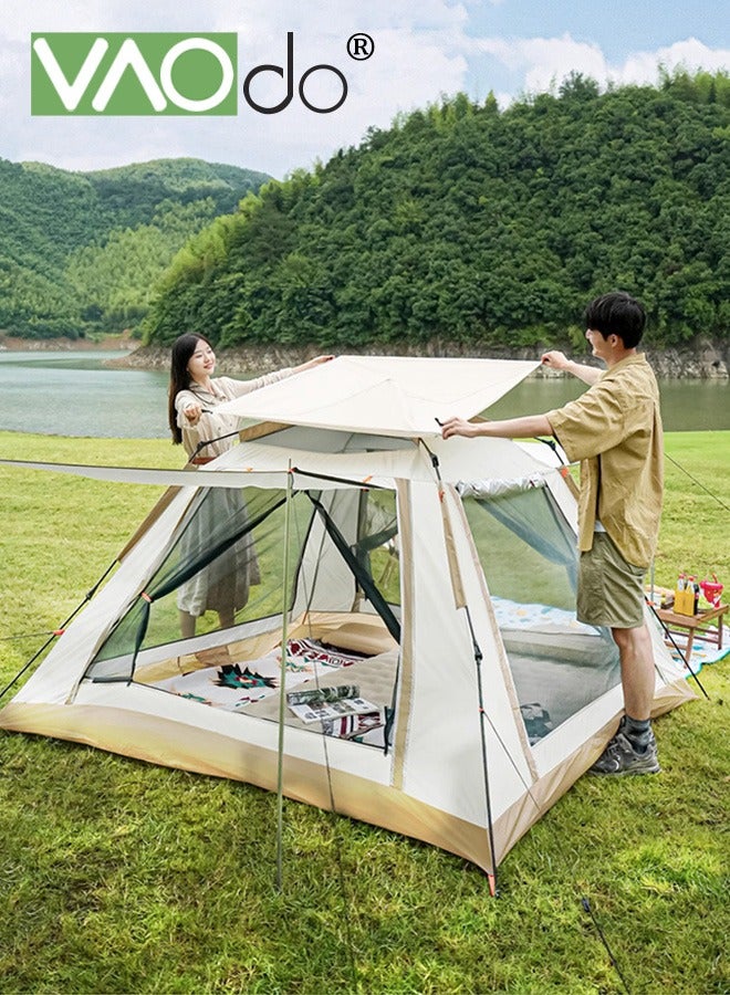 Instant Popup Tent 3-5 Persons with Footprint Tarp  Easy Setup Camping Tent  with Double Layers Waterproof Coating Camping Tent with Canopy Sofa and Moisture-proof Cushion