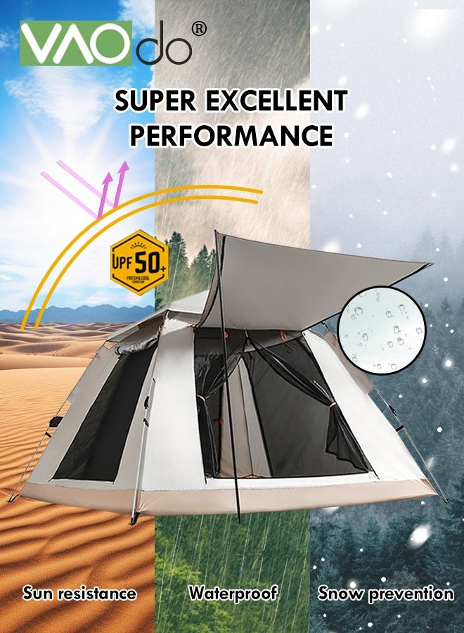 Instant Popup Tent 3-5 Persons with Footprint Tarp  Easy Setup Camping Tent  with Double Layers Waterproof Coating Camping Tent with Canopy Sofa and Moisture-proof Cushion